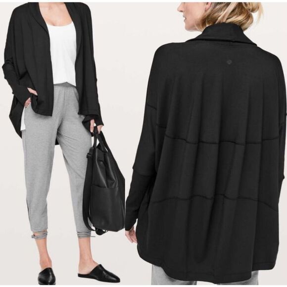 lululemon athletica Sweaters - Lululemon Back In Action Wrap size 6 Cardigan Black Open Front